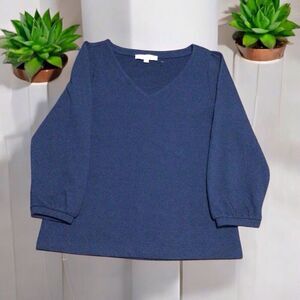 Loft Womens Size Small Dark Teal Blue V-Neck Pullover Sweater